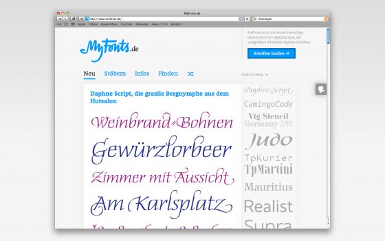 Myfonts Startseite Screenshot Webfonts