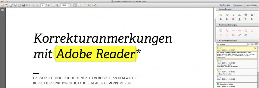 PDF-Korrektur mit Adobe Reader